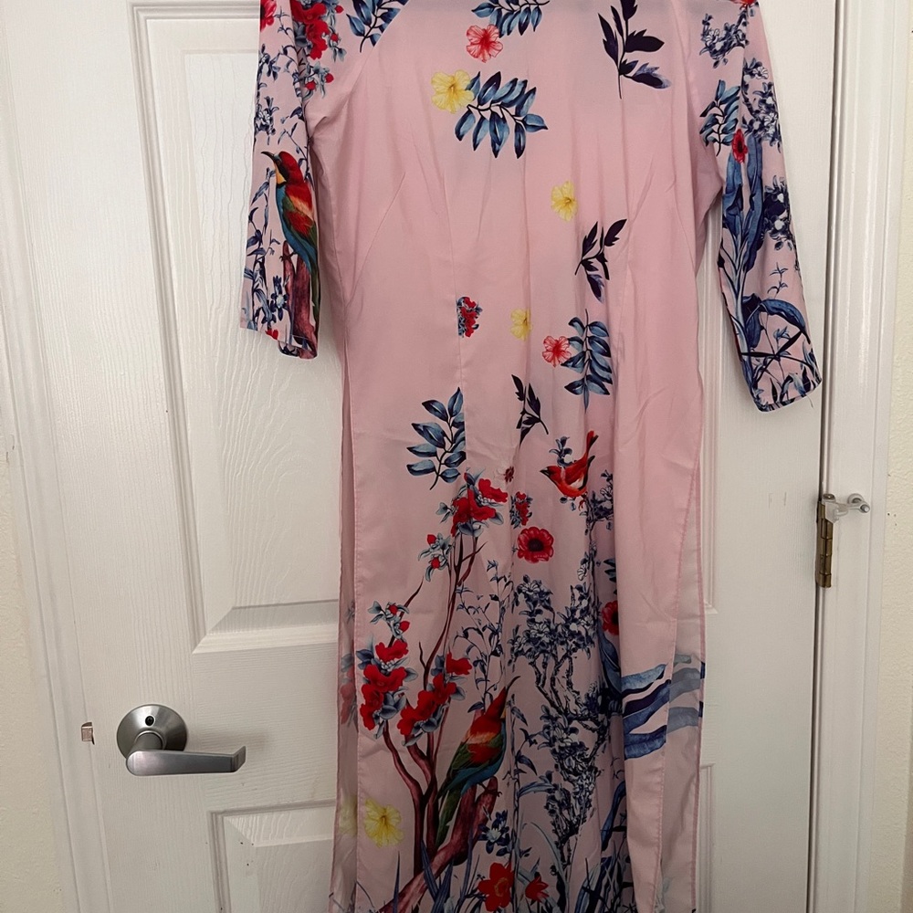 Floral Pink Ao Dai Vietnamese Tunic